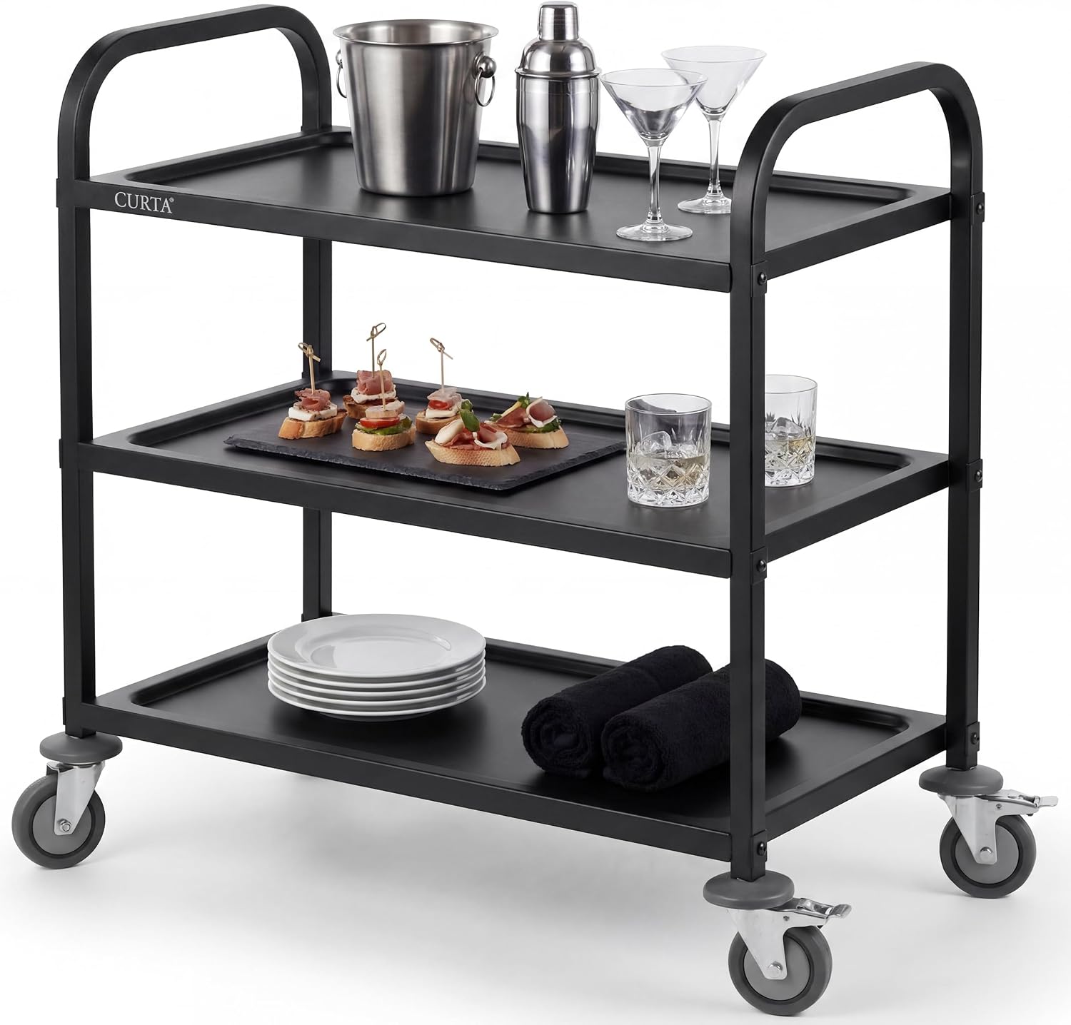 Commercial Kitchen On Wheels - Black Stainless Steel Serving Cart 3