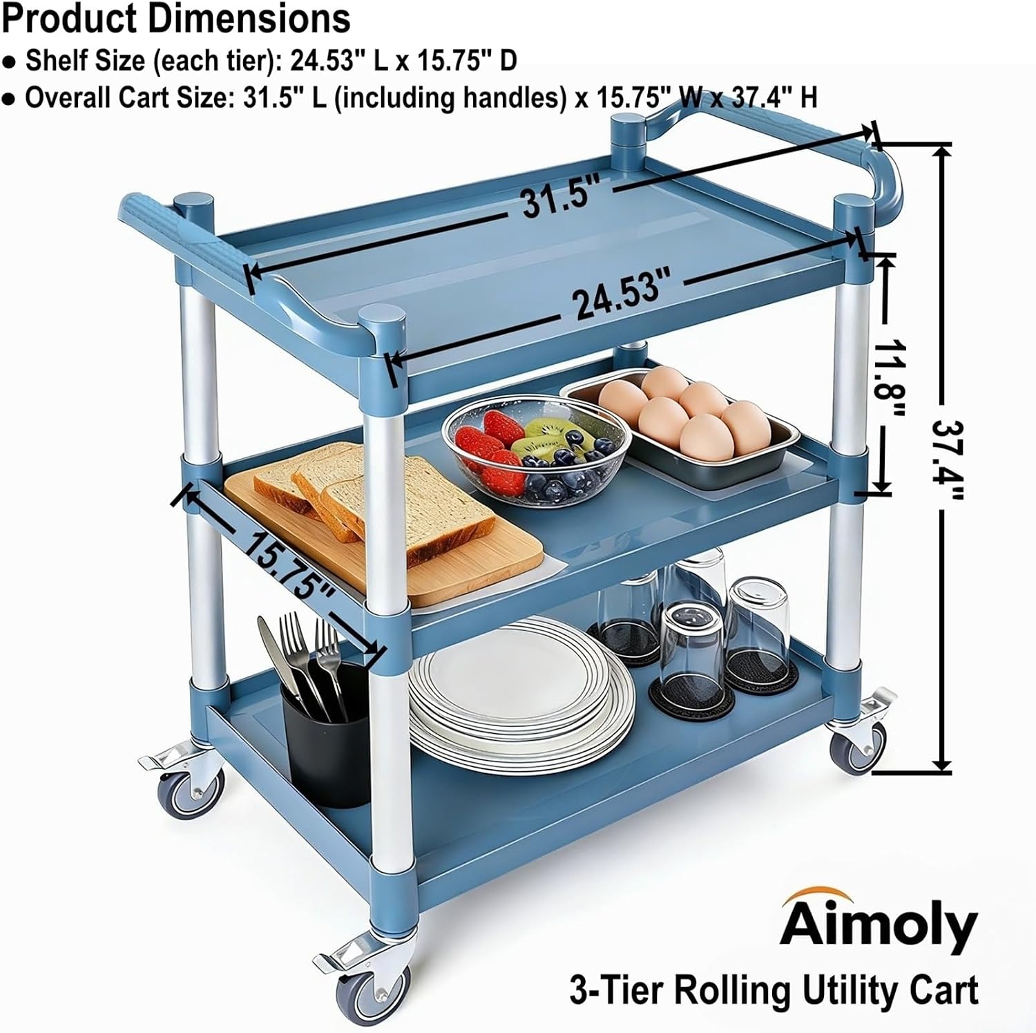 3 Tier Rolling Utility Cart On - Commercial Kitchen On Wheels ulasan dan harga