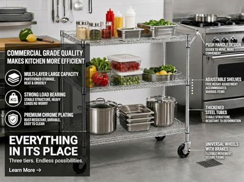 Heavy Duty 3 Tier Rolling Util - Commercial Kitchen On Wheels ulasan dan harga