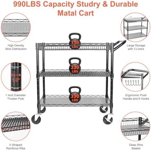Heavy Duty Utility Cart, 990Lb - Commercial Kitchen On Wheels ulasan dan harga