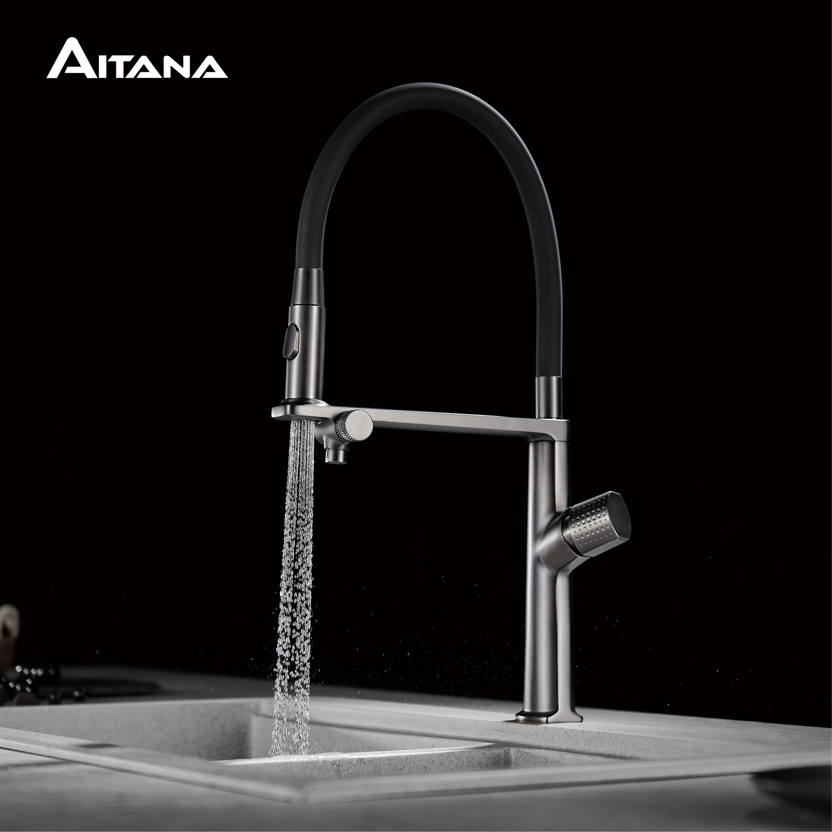 Luxury Gun Gray Brass Kitchen  - Commercial Kitchen Faucets ulasan dan harga